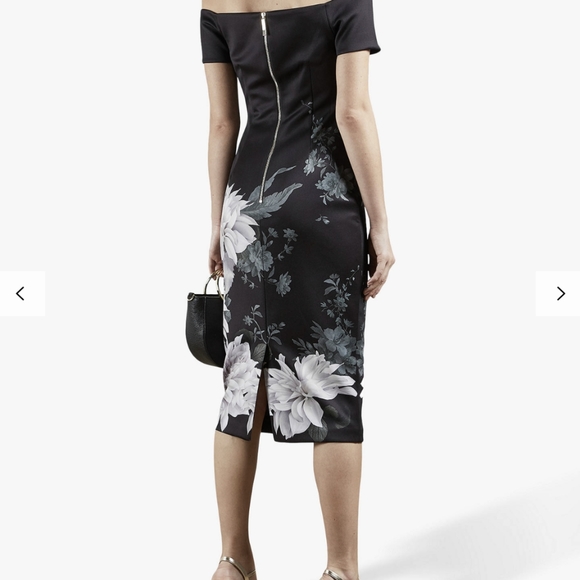 Ted Baker Peaony Floral Print Bardot Dress, Black - Picture 3 of 16